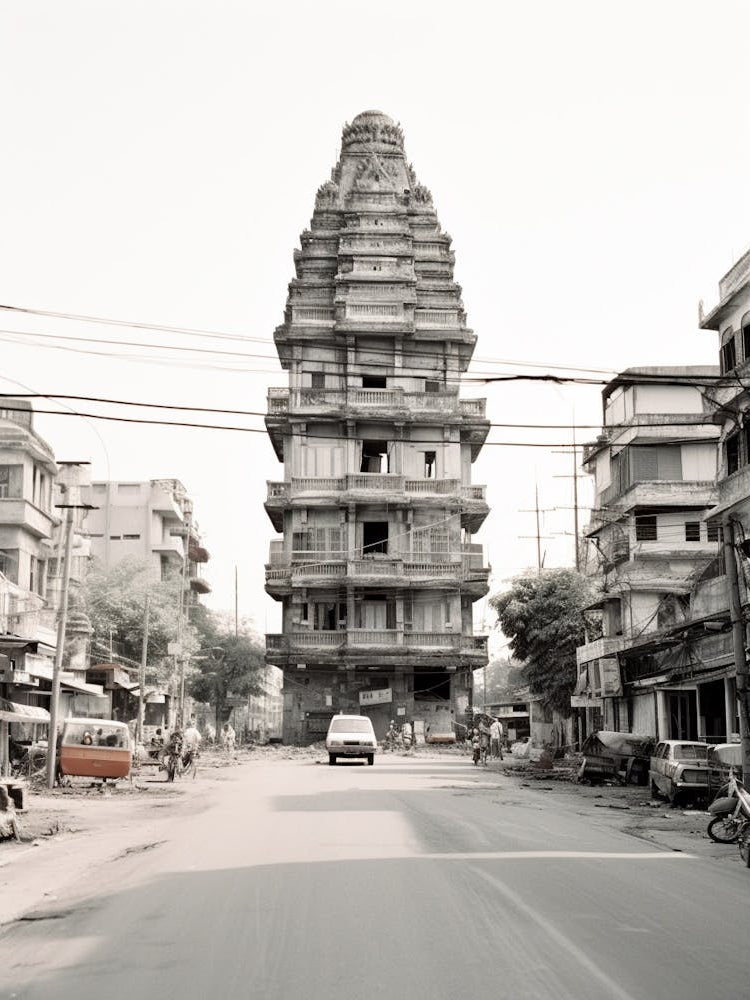 Phnom Penh, Cambodia, Black And White Old Photo 4