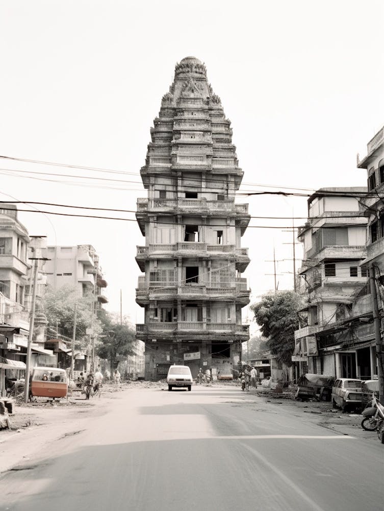 Phnom Penh, Cambodia, Black And White Old Photo 4