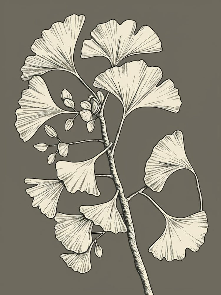 Ginkgo Tree Minimalistic Drawing 2
