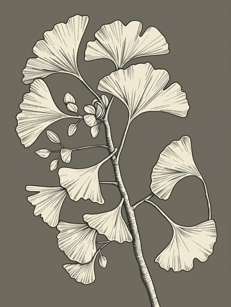 Ginkgo Tree Minimalistic Drawing 2