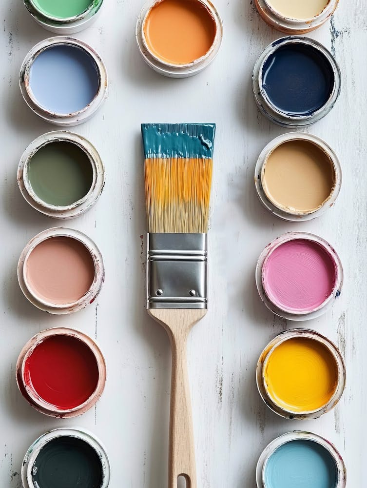 Diy Paint Brush With Colourful Sample Paint Pots