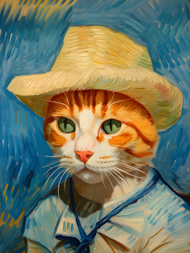 Portrait of a cat, Vincent van Gogh, yellow hat