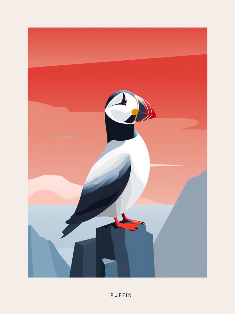 Minimalist Puffin 2 Bird Poster