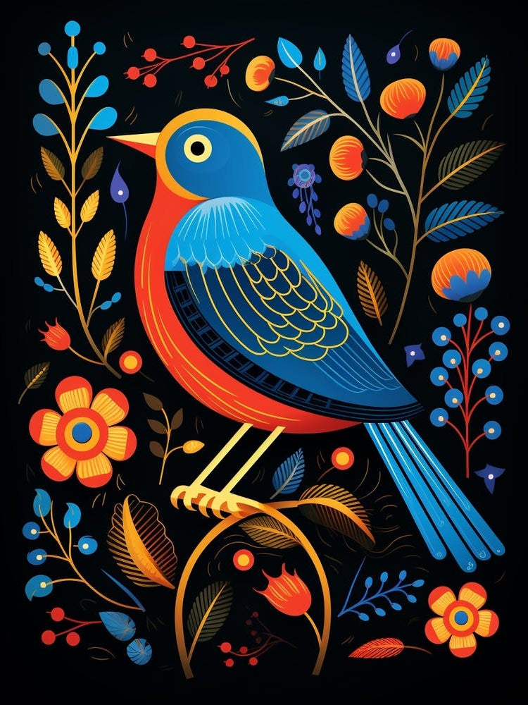 Folk Bird Illustration Eastern Bluebird 4