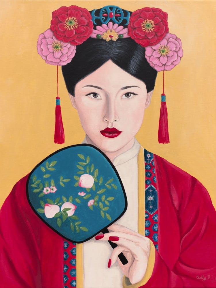 Chinese Woman With Peach Fan