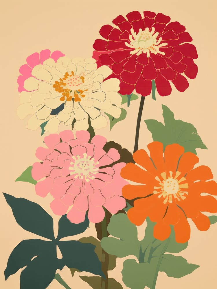 Zinnias Flower Big Bold Illustration 1