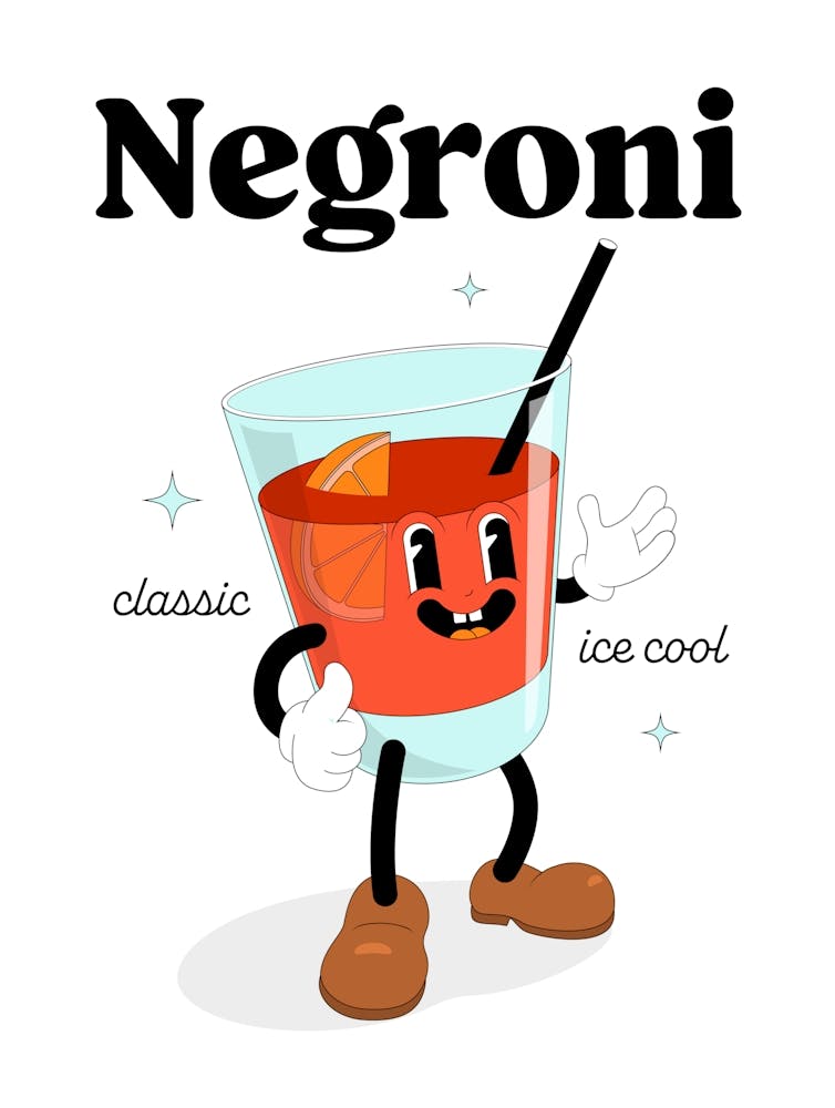 Negroni Cocktail Vintage Retro Cartoon Illustration
