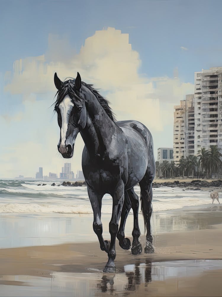A Horse Oil Painting In Panema Beach, Brazil, Portrait 2