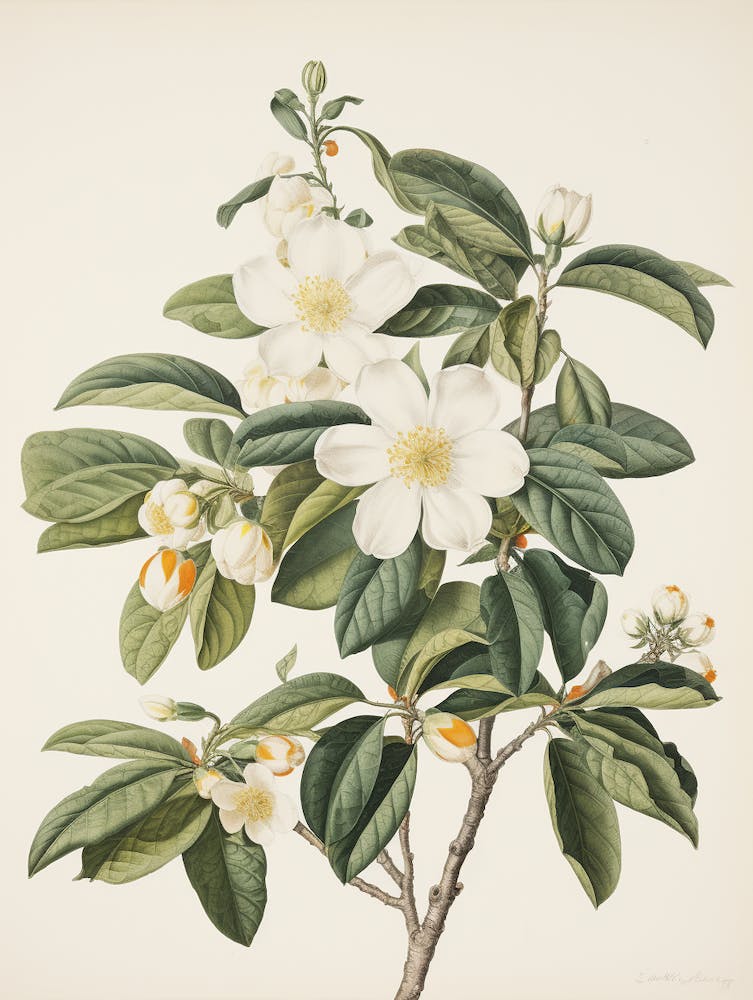 Alexander Marshal Inspired Botanical Garden White Flower Print