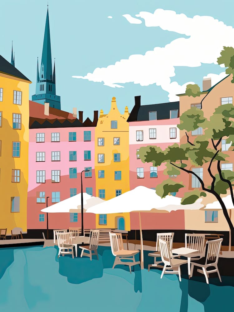 Stockholm, Sweden, Flat Pastels Tones Illustration 2