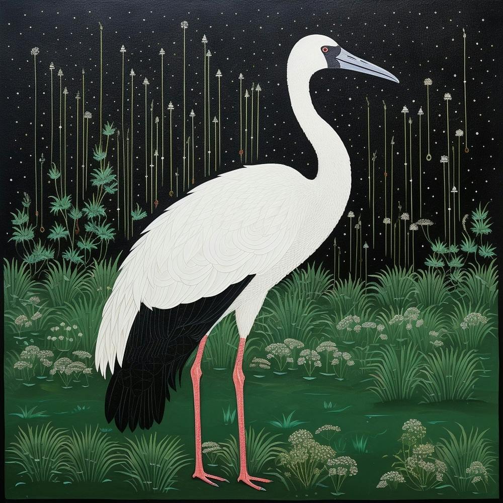 Ohara Koson Inspired Bird Painting Greater Flamingo 4 Square