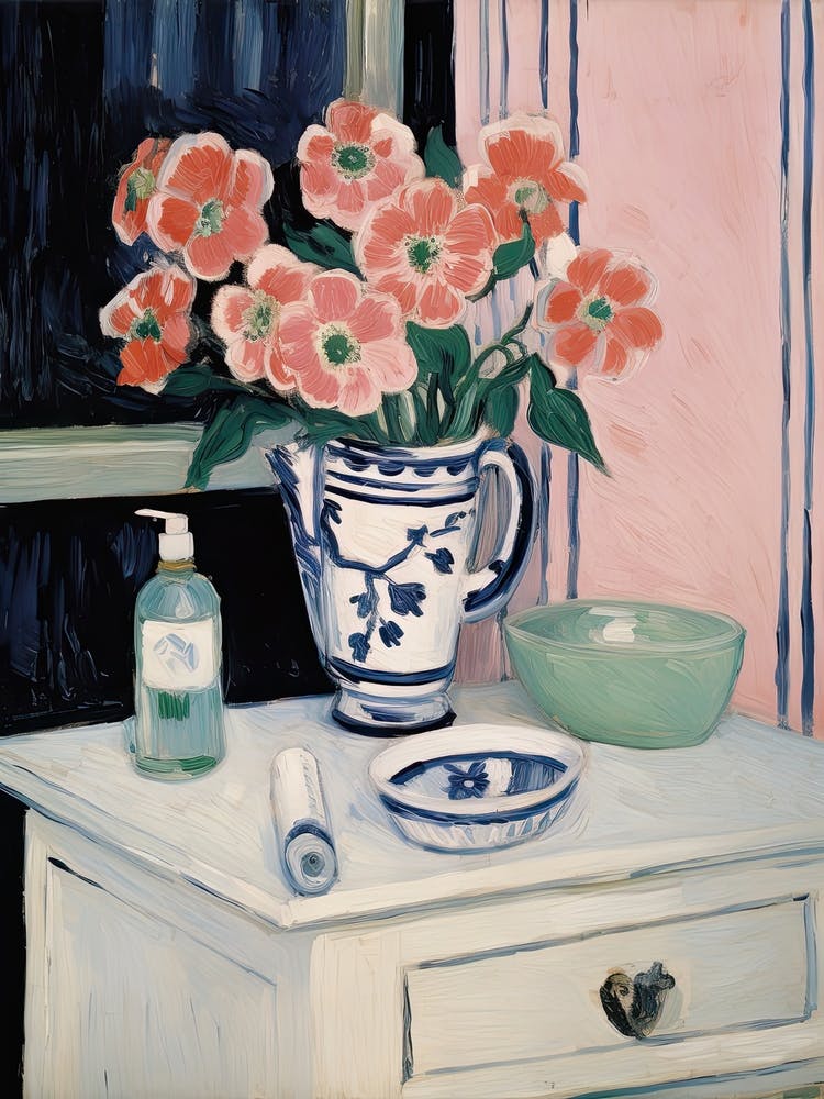 Bathroom Vanity Painting With A Anemone Bouquet 3