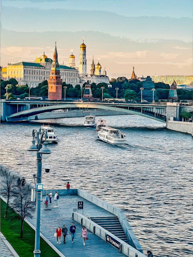 Pleasure Boats On Moscva River, Moscow, Russia
