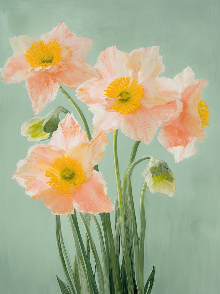 Strauß Narzissen Acrylgemälde in Pastellfarben 10