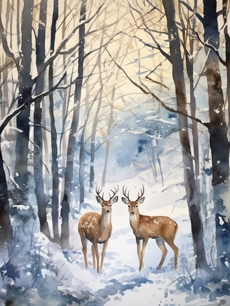 Winter Watercolour Deer 4