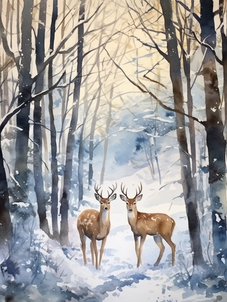 Winter Watercolour Deer 4