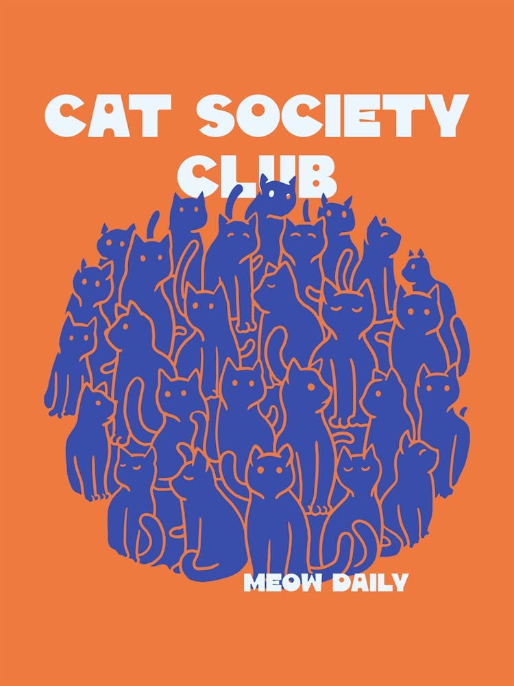 Cat Society Club Poster, Funny Cat Wall Art Decor, Cute Kitty Gift for Cat Lovers