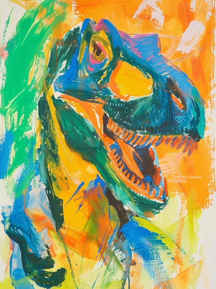 Colourful Orange Blue Dinosaur Wild Brushstrokes 1
