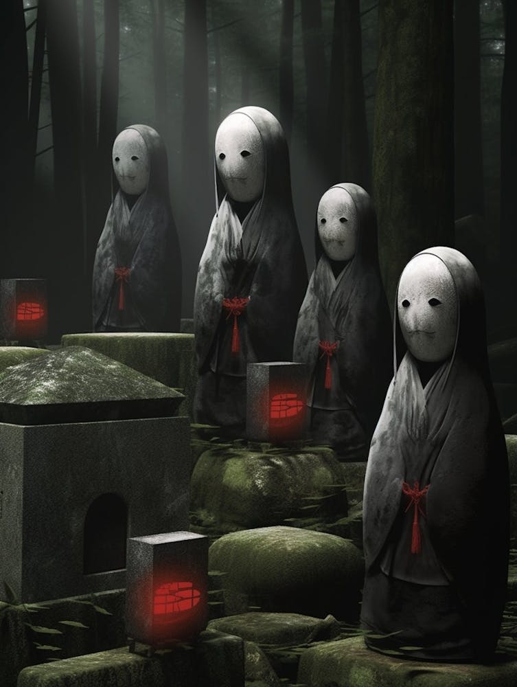 Jizo Statues Japanese Style Illustration 8