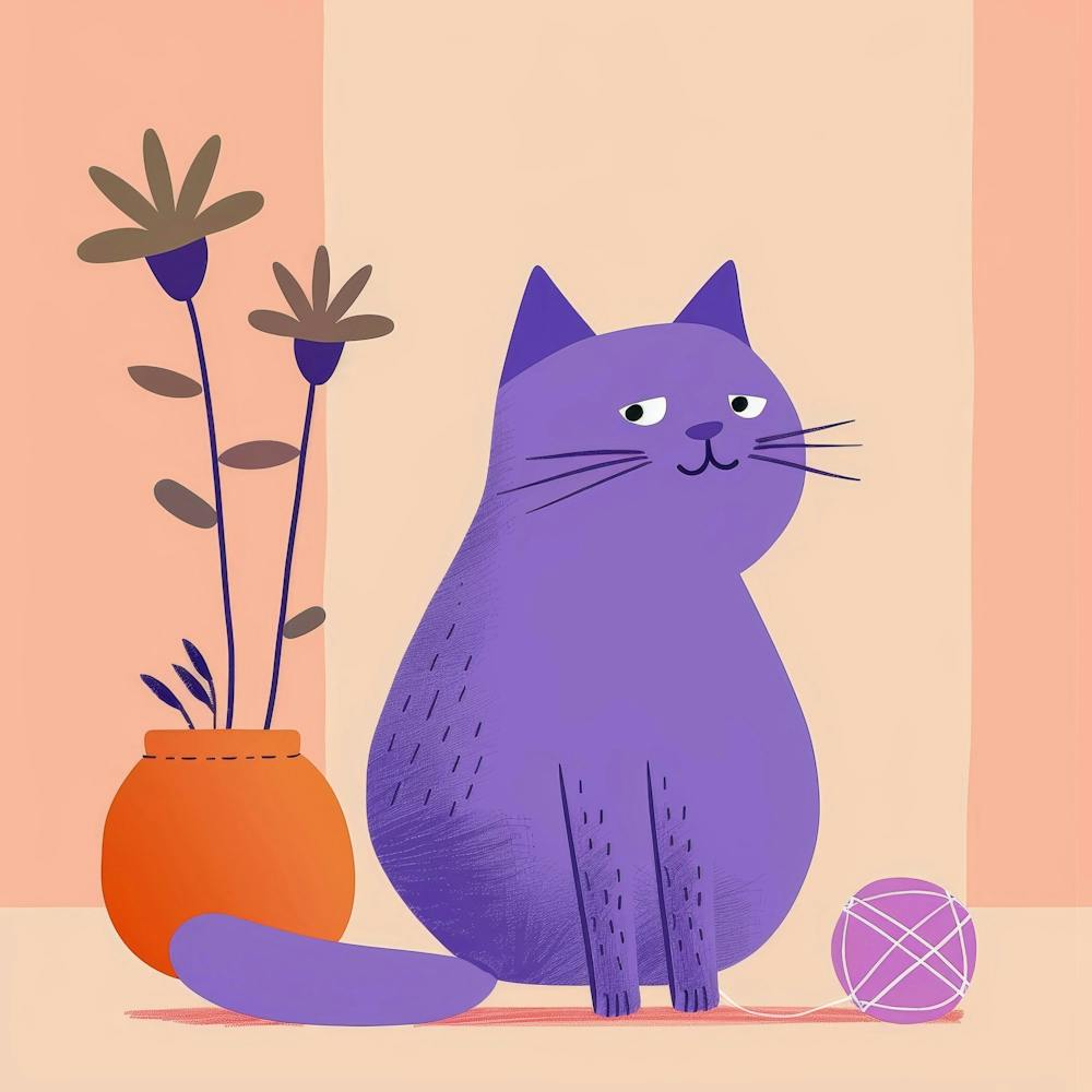 Purple Cat With Yarn 1