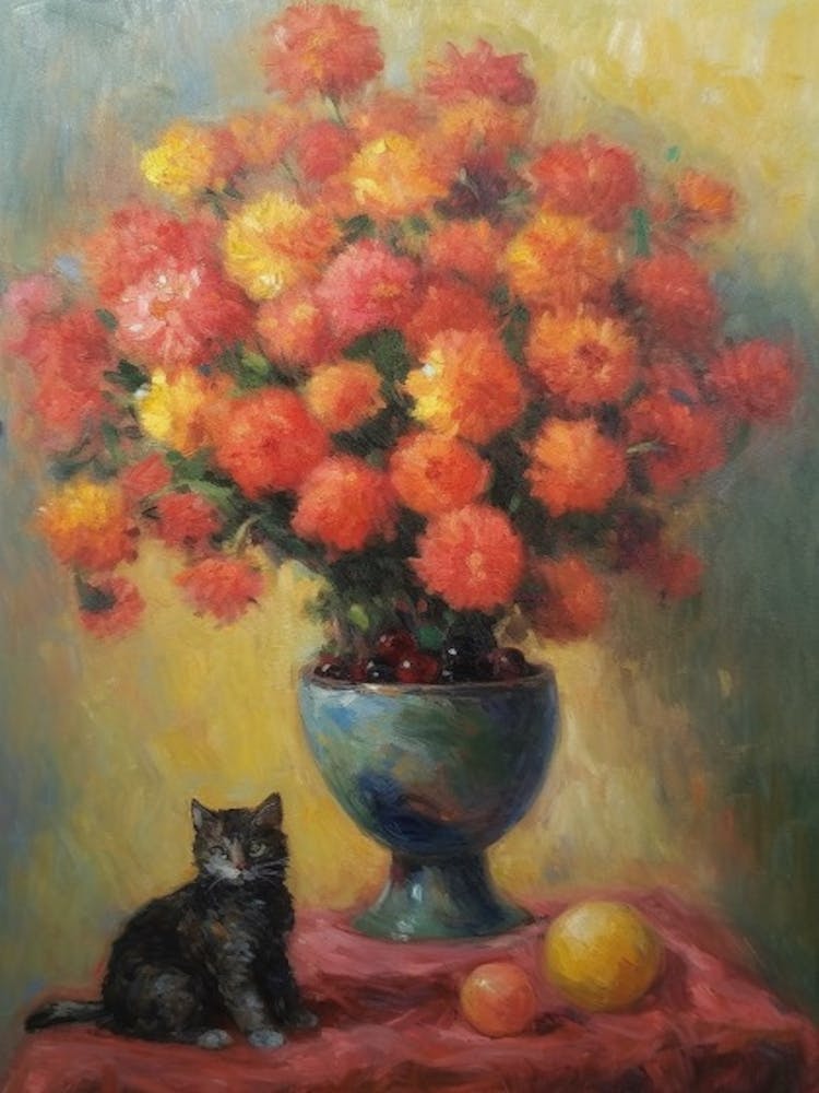 Chrysanthemums With A Cat 2