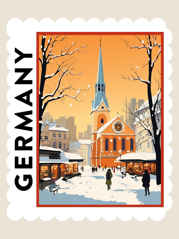 Retro Winter Stamp Poster Munich Germany 1