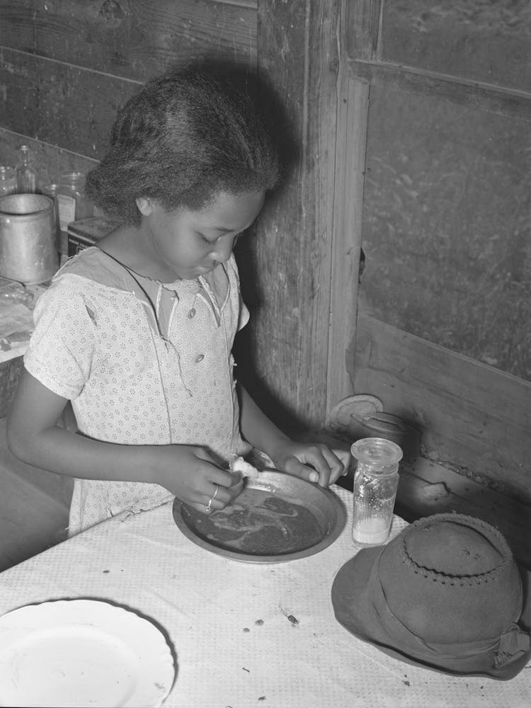 Daughter Of Tenant Farmer Eating Bread And Flour Gravy For Dinner, Wagoner County, Oklahoma By Russell Lee 1