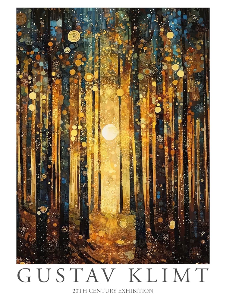 Gustav Klimt Print Sun Forest Trees Painting Klimt Exhibition Poster Painting Yellow Decor