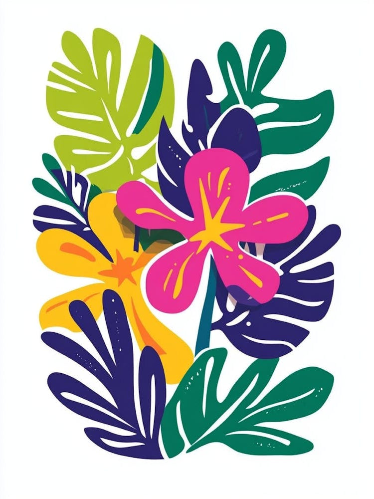 Tropical Leaves And Flowers