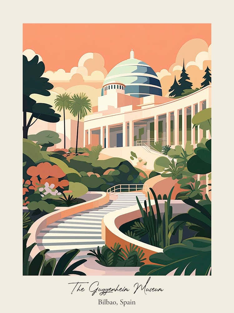 The Guggenheim Museum   Bilbao, Spain   Cute Botanical Illustration Travel 1 Poster