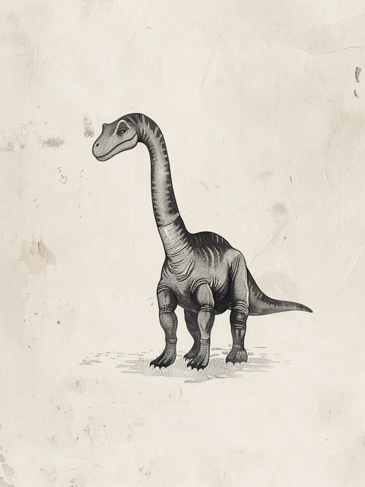 Brontosaurus Dinosaur Black Ink Illustration 3