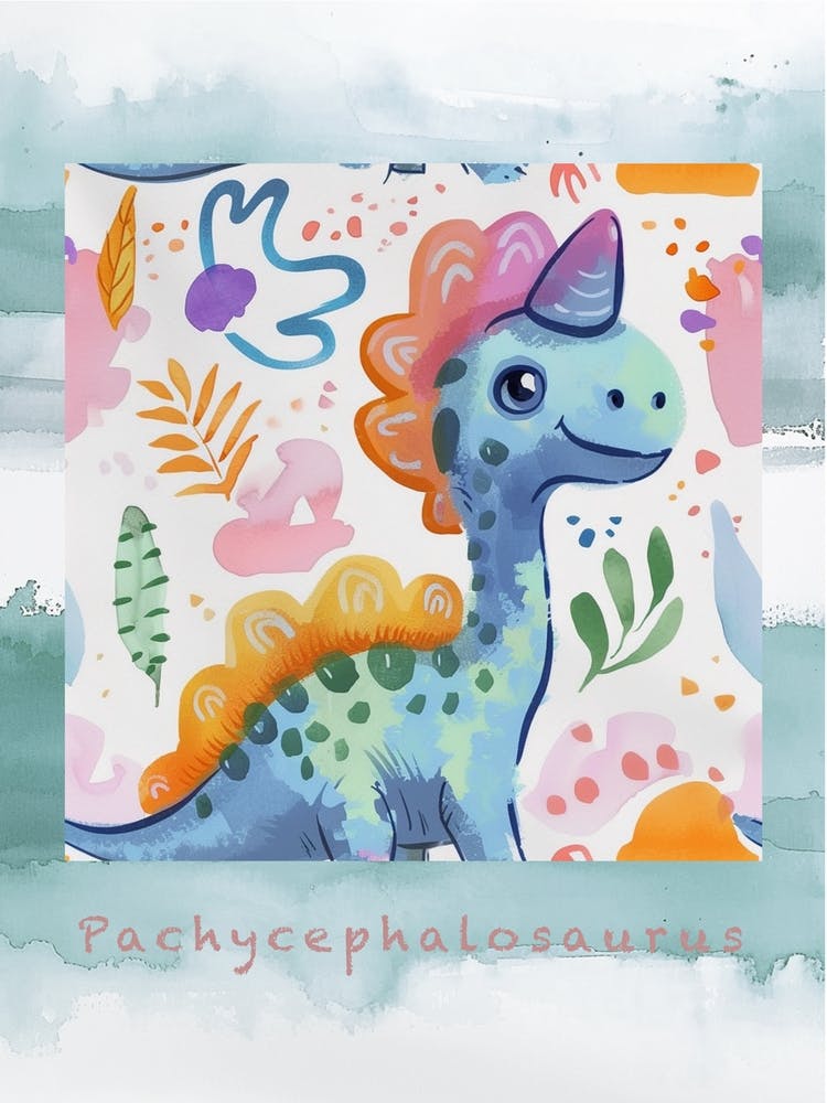 Cute Muted Pastels Pachycephalosaurus Dinosaur 1 Poster