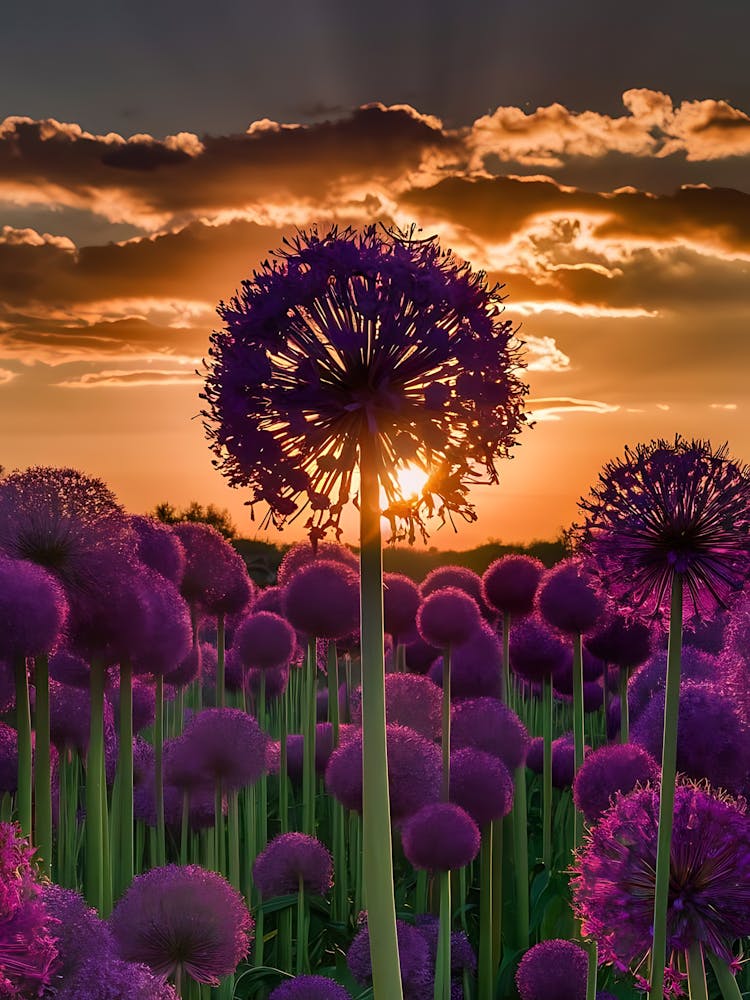Purple Alliums At Sunset