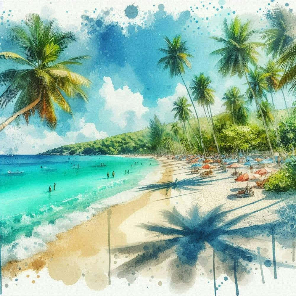 Watercolor Of A Tropical Beach 1
