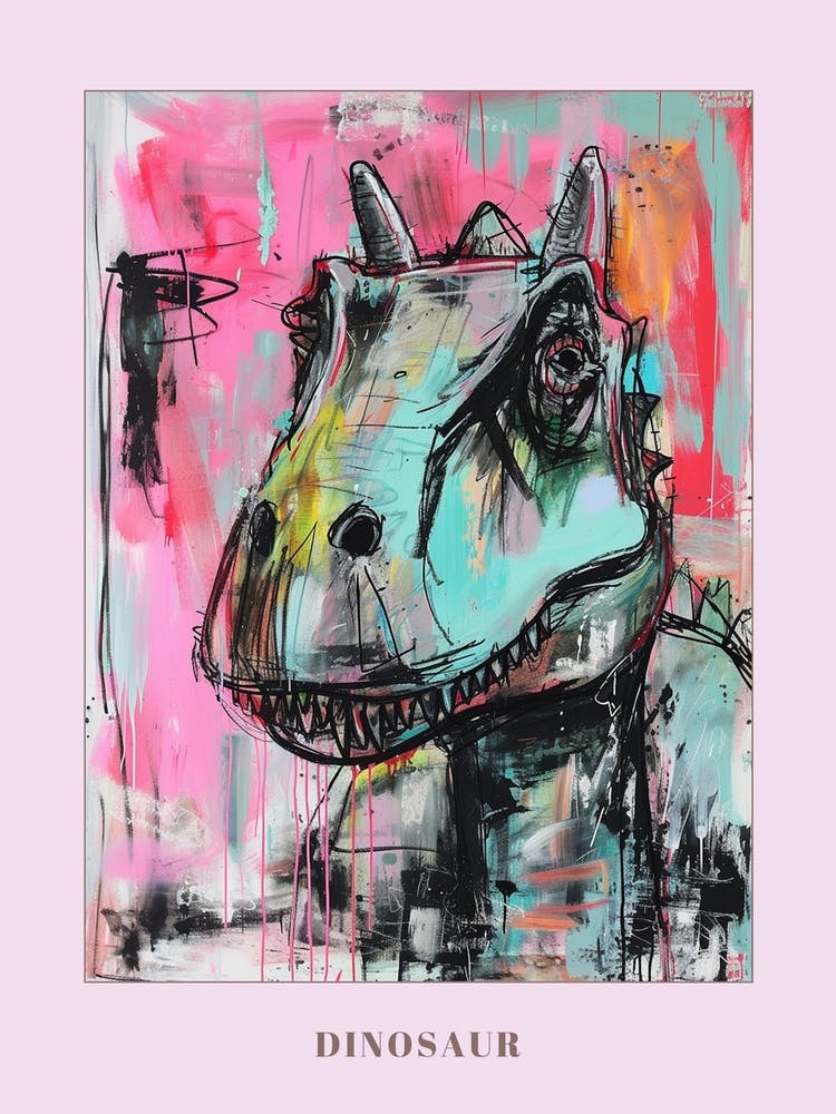 Dinosaur Pink Impasto Portrait Poster
