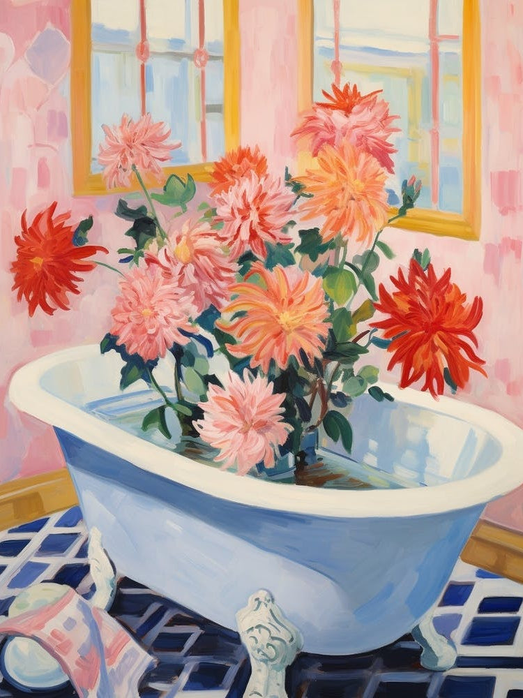 A Bathtube Full Of Dahlia In A Bathroom 1