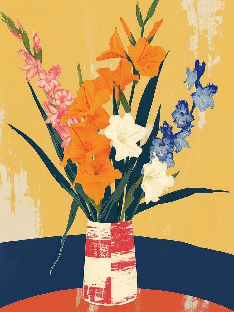 Gladiolus Flowers On A Table   Contemporary Illustration 1