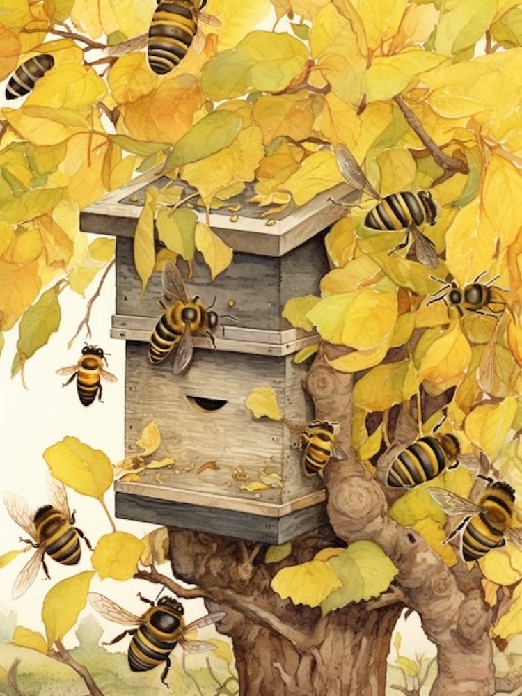Orchard Mason Bee Beehive Watercolour Illustration 3