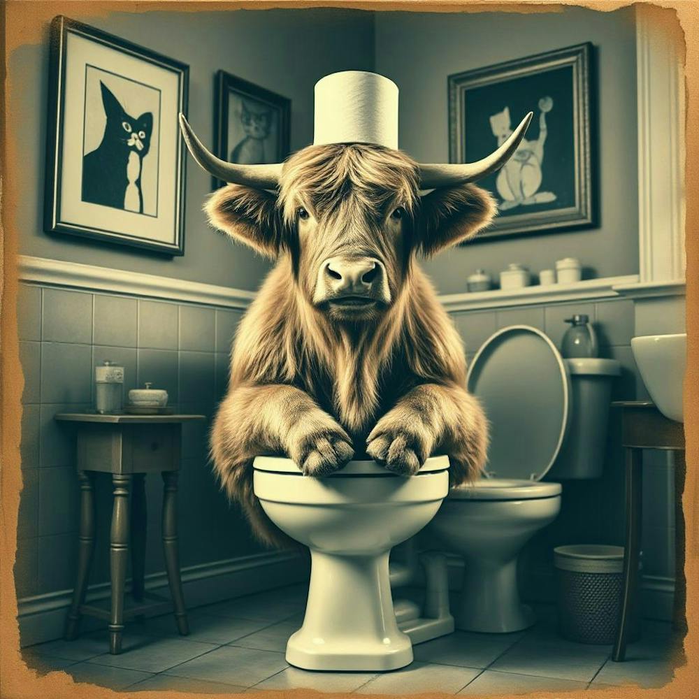 highland cow in bathroom