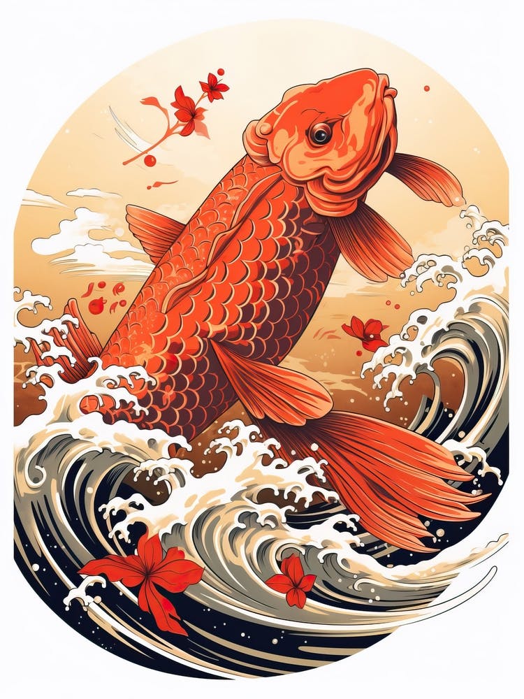 Carp Animal Drawing In The Style Of Ukiyo E 3