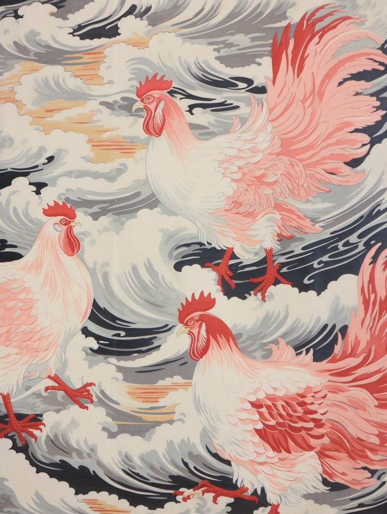 Vintage Japanese Inspired Bird Print Rooster 2