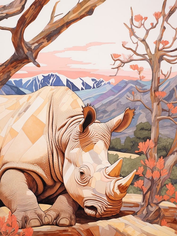 Patchwork Rhino With The Trees 4