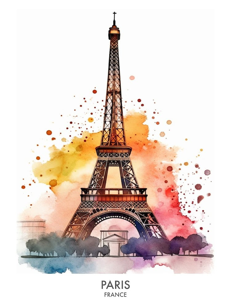 Paris France Watercolour Travel Poster 1