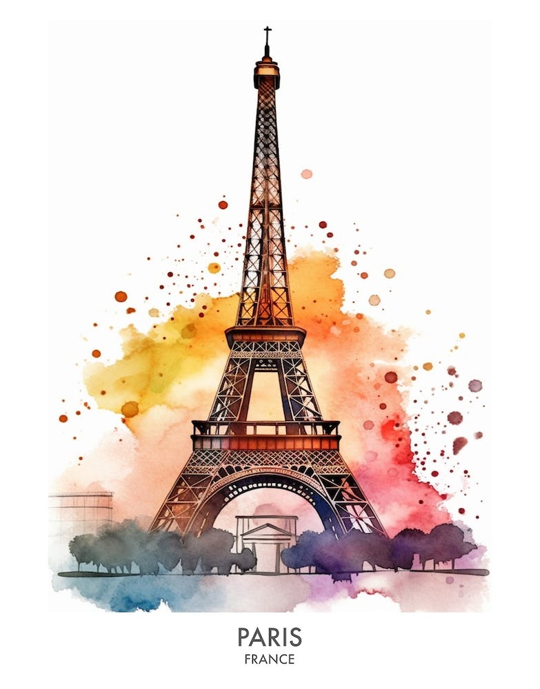 Paris France Watercolour Travel Poster 1