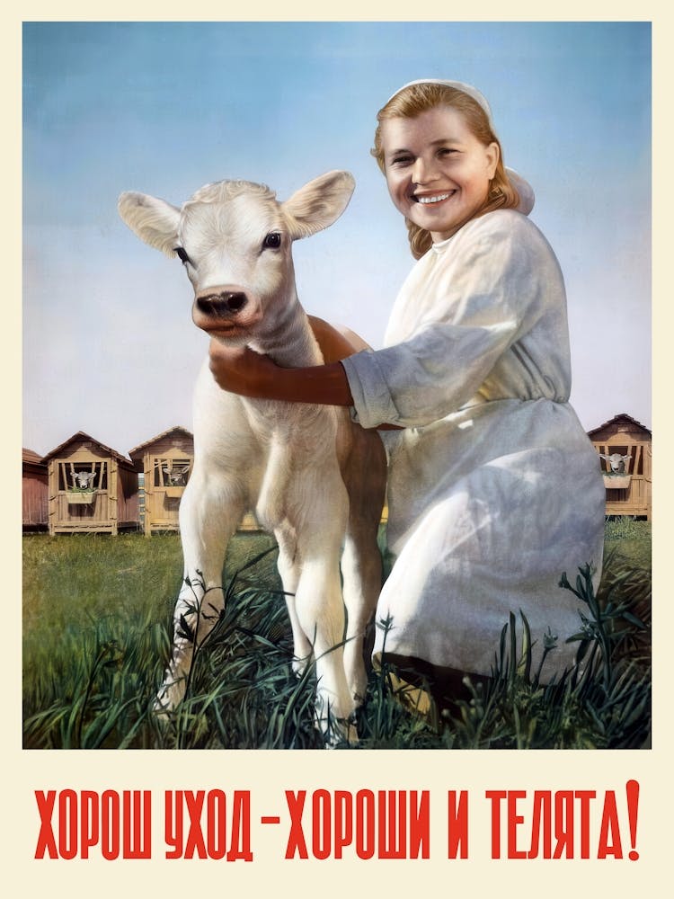 Soviet milkmaid, USSR 1960s — Soviet vintage food poster, kitchen prints