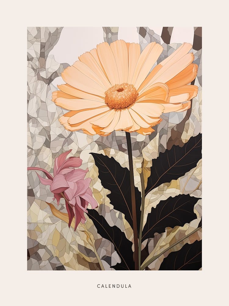 Flower Illustration Calendula 4 Poster