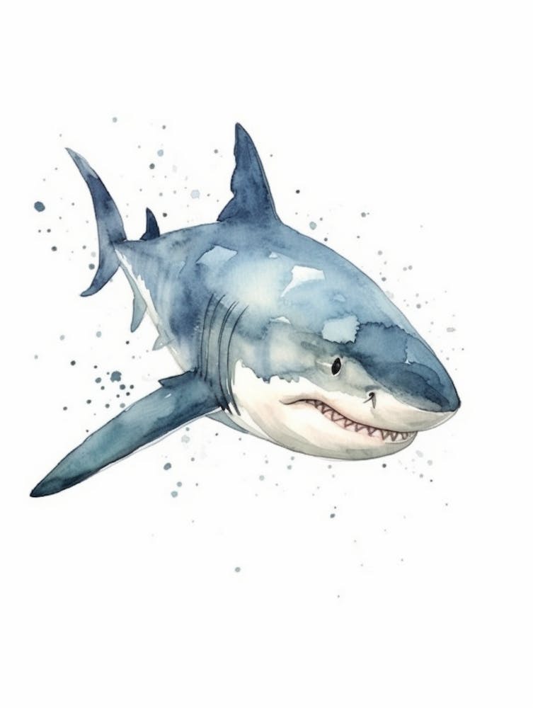 Requin Tigre Aquarelle Dessin Animé pour Chambre d'Enfant 3