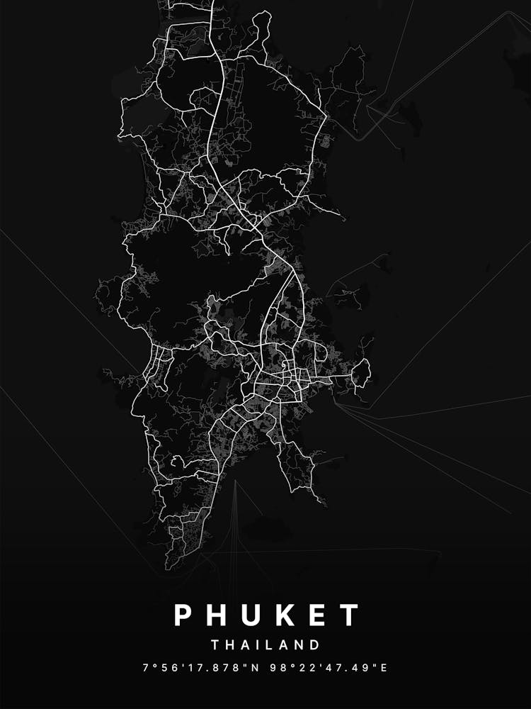 Phuket Thailand Black Map