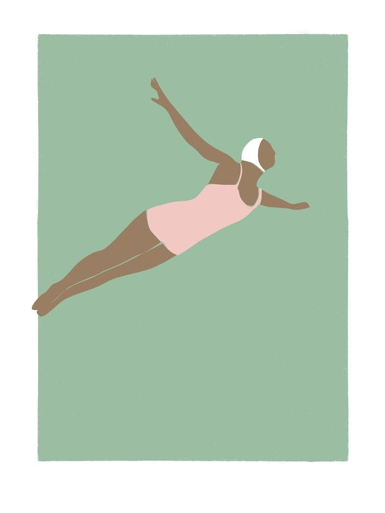 Art Deco Style Diving woman in green