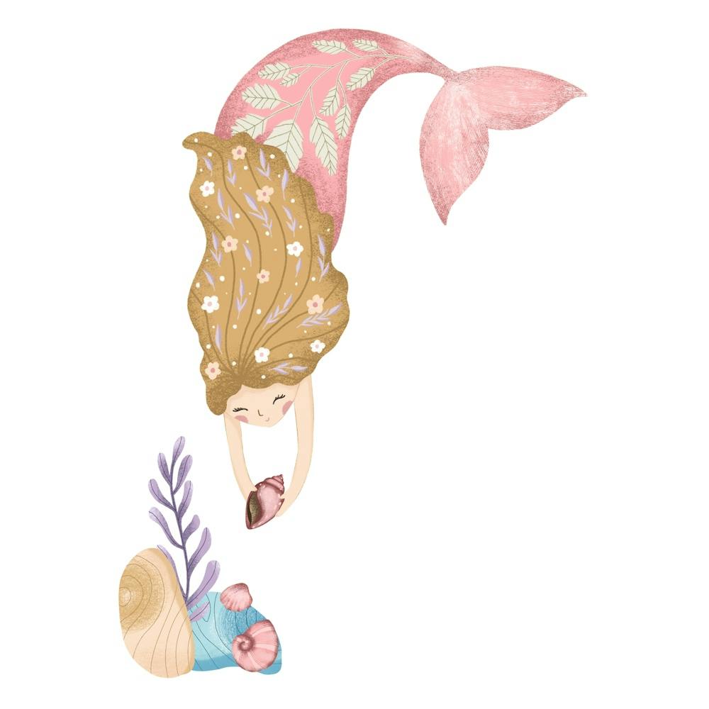 Mermaid gathering seashells
